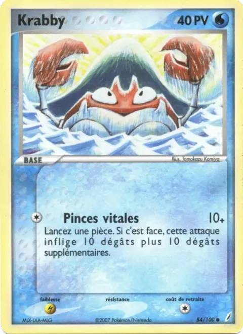 Carte Pokémon Krabby 054/100, extension EX Gardiens de Cristal