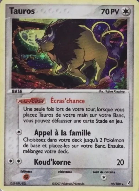 Carte Pokémon Tauros 012/100, extension EX Gardiens de Cristal
