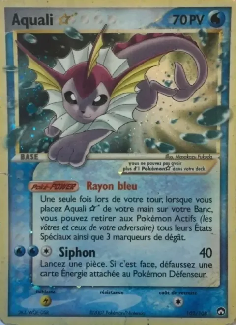 Carte Pokémon Aquali ☆ 102/108, extension EX Gardiens du Pouvoir