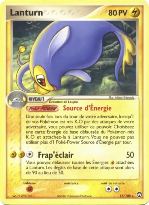 Carte Pokémon Lanturn 015/108, extension EX Gardiens du Pouvoir