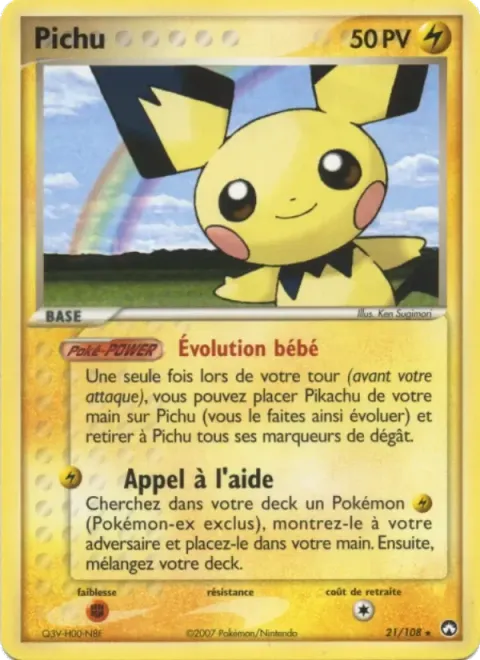 Carte Pokémon Pichu 021/108, extension EX Gardiens du Pouvoir