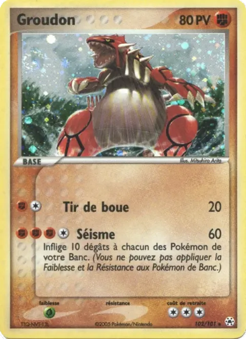 Carte Pokémon Groudon 102/101, extension EX Légendes Oubliées