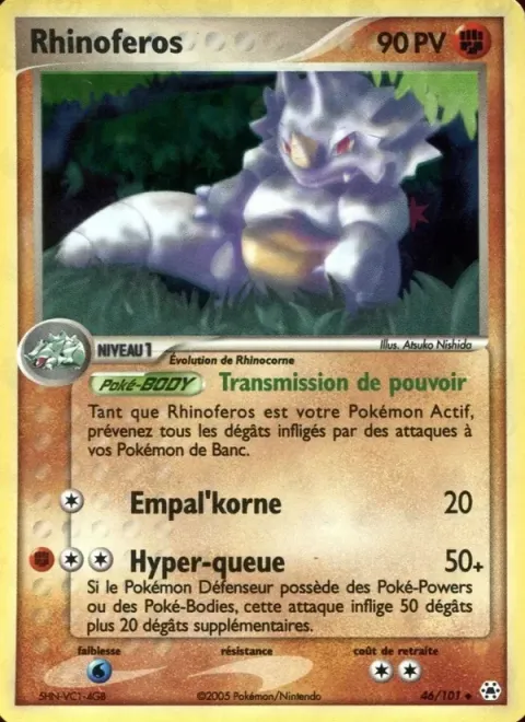 Carte Pokémon Rhinoféros 046/101, extension EX Légendes Oubliées
