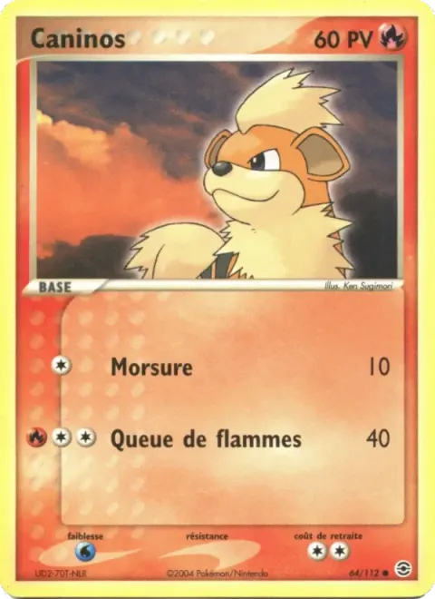 Carte Pokémon Caninos 064/112, extension EX Rouge Feu & Vert Feuille