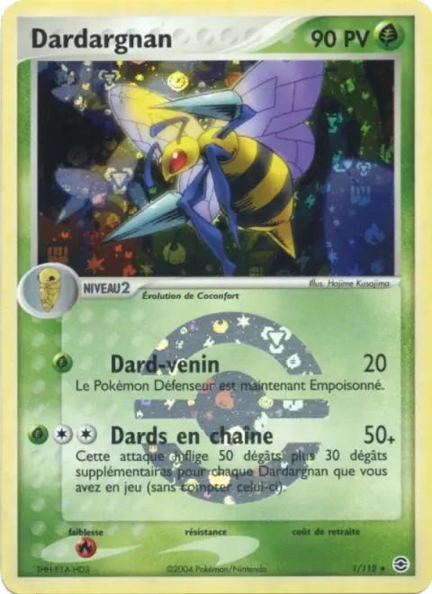 Carte Pokémon Dardargnan 001/112, extension EX Rouge Feu & Vert Feuille