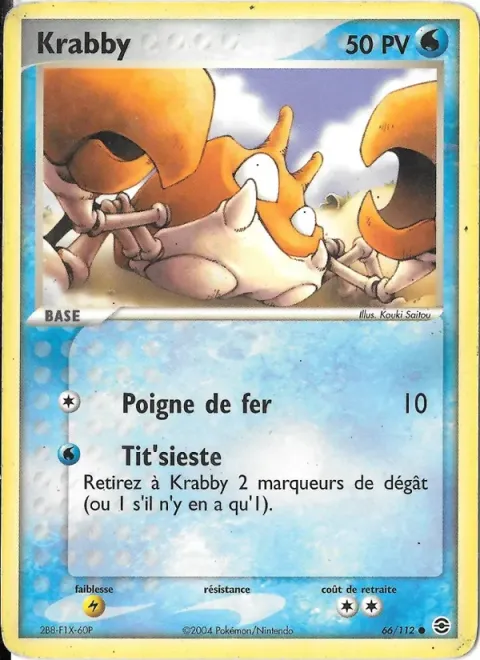 Carte Pokémon Krabby 066/112, extension EX Rouge Feu & Vert Feuille