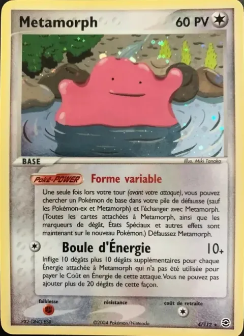 Carte Pokémon Métamorph 004/112, extension EX Rouge Feu & Vert Feuille