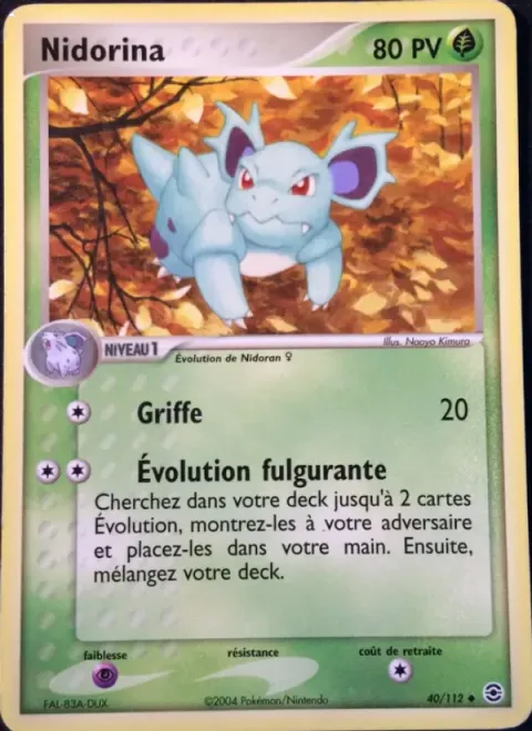 Carte Pokémon Nidorina 040/112, extension EX Rouge Feu & Vert Feuille