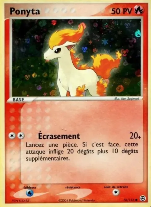 Carte Pokémon Ponyta 076/112, extension EX Rouge Feu & Vert Feuille