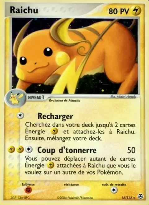Carte Pokémon Raichu 012/112, extension EX Rouge Feu & Vert Feuille