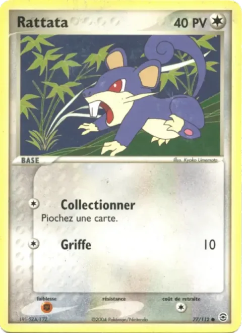 Carte Pokémon Rattata 077/112, extension EX Rouge Feu & Vert Feuille