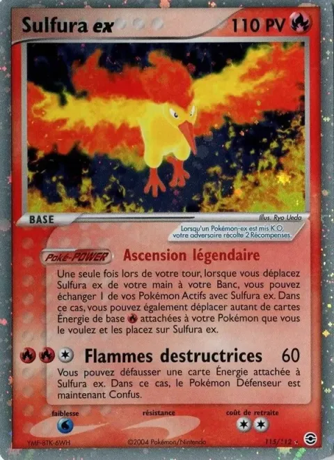 Carte Pokémon Sulfura ex 115/112, extension EX Rouge Feu & Vert Feuille