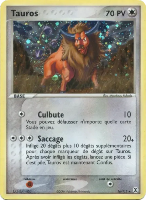 Carte Pokémon Tauros 016/112, extension EX Rouge Feu & Vert Feuille