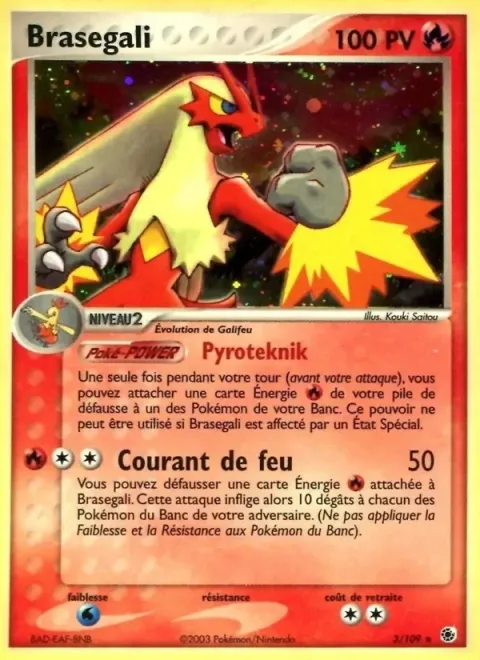 Carte Pokémon Braségali 003/109, extension EX Rubis & Saphir