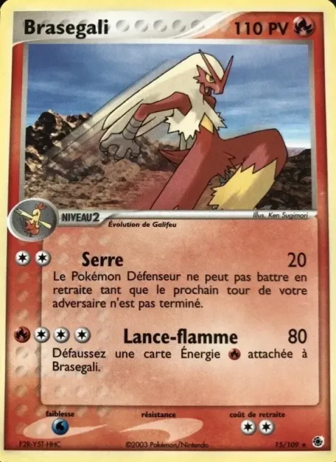 Carte Pokémon Braségali 015/109, extension EX Rubis & Saphir