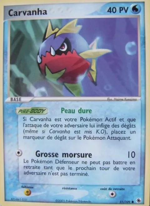 Carte Pokémon Carvanha 051/109, extension EX Rubis & Saphir