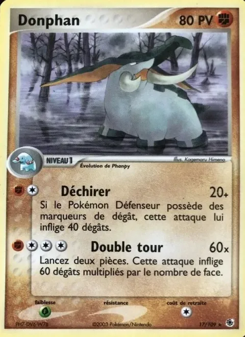 Carte Pokémon Donphan 017/109, extension EX Rubis & Saphir