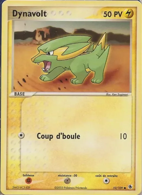 Carte Pokémon Dynavolt 052/109, extension EX Rubis & Saphir