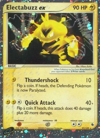 Carte Pokémon Elektek ex 097/109, extension EX Rubis & Saphir