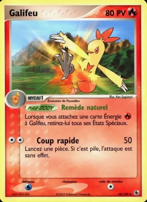 Carte Pokémon Galifeu 028/109, extension EX Rubis & Saphir