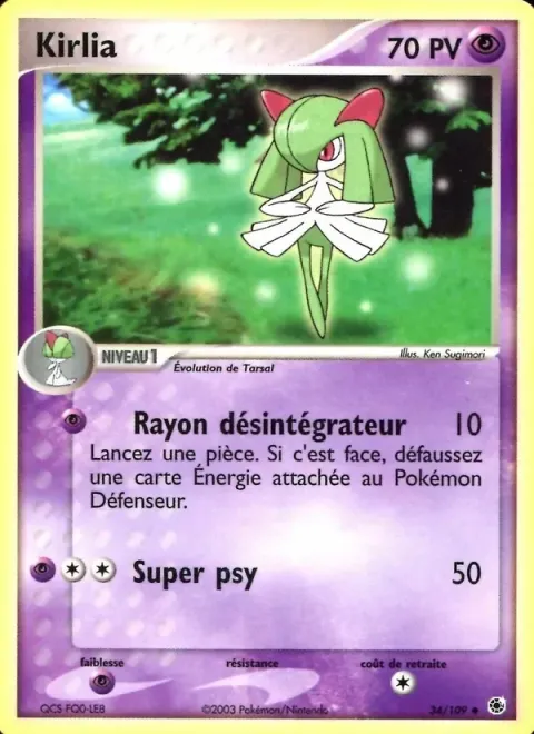Carte Pokémon Kirlia 034/109, extension EX Rubis & Saphir