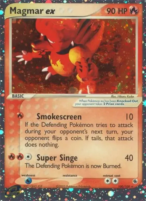 Carte Pokémon Magmar ex 100/109, extension EX Rubis & Saphir