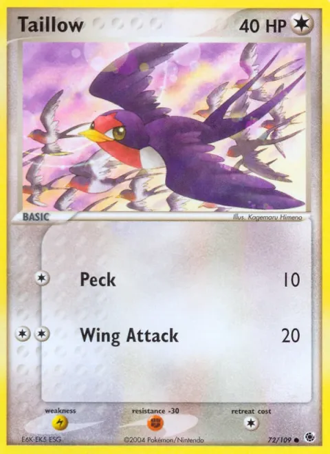 Carte Pokémon Nirondelle 072/109, extension EX Rubis & Saphir
