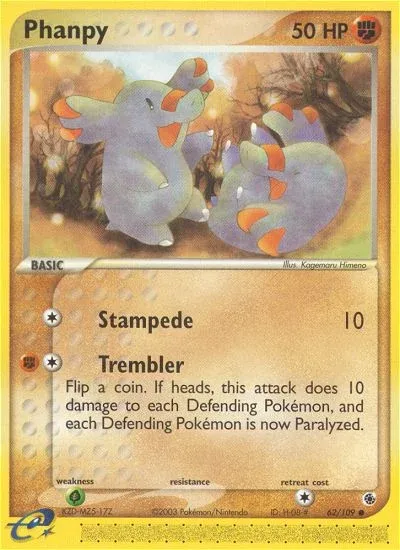 Carte Pokémon Phanpy 062/109, extension EX Rubis & Saphir