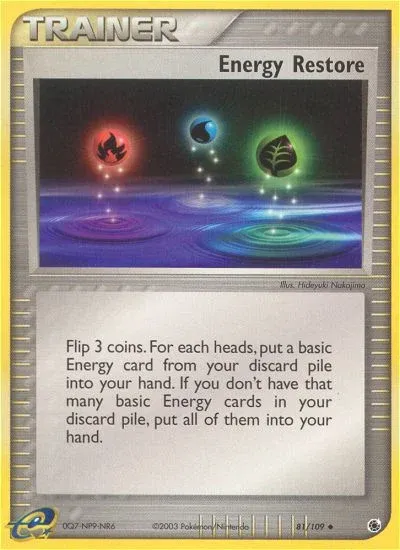 Carte Pokémon Restauration d’énergie 081/109, extension EX Rubis & Saphir