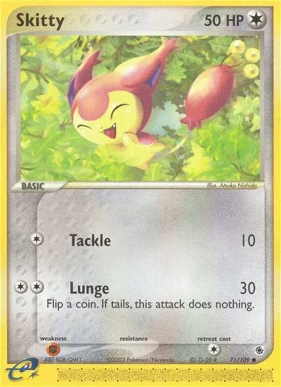 Carte Pokémon Skitty 071/109, extension EX Rubis & Saphir
