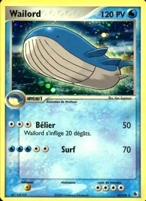 Carte Pokémon Wailord 014/109, extension EX Rubis & Saphir