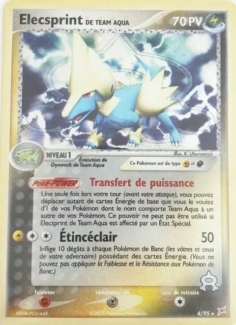 Carte Pokémon Elecsprint de Team Aqua 004/095, extension EX Team Magma vs Team Aqua