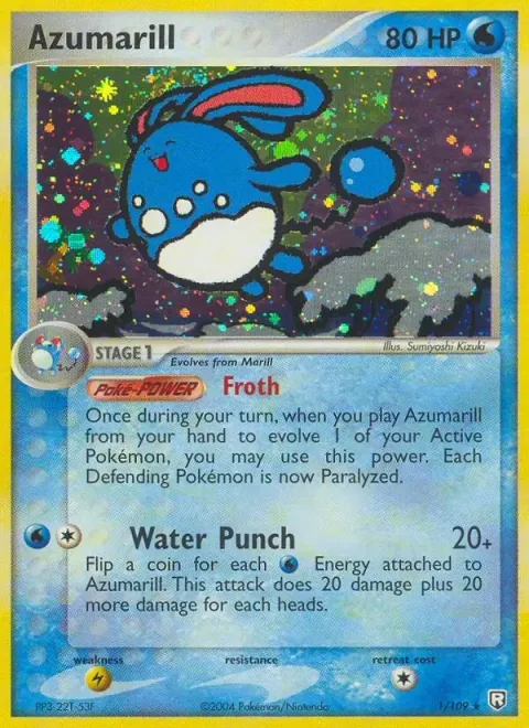 Carte Pokémon Azumarill 001/109, extension EX Team Rocket Returns (sortie anglaise)