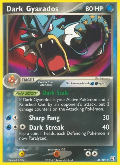 Carte Pokémon Léviator obscur 036/109, extension EX Team Rocket Returns (sortie anglaise)