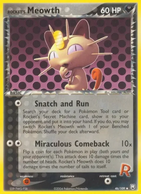 Carte Pokémon Miaouss de Rocket 046/109, extension EX Team Rocket Returns (sortie anglaise)