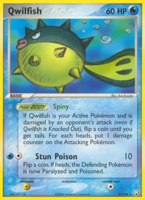 Carte Pokémon Qwilfish 027/109, extension EX Team Rocket Returns (sortie anglaise)