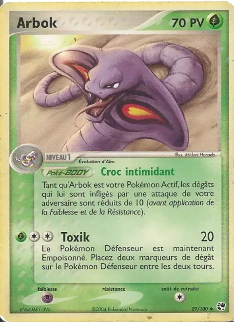 Carte Pokémon Arbok 029/100, extension EX Tempête de sable
