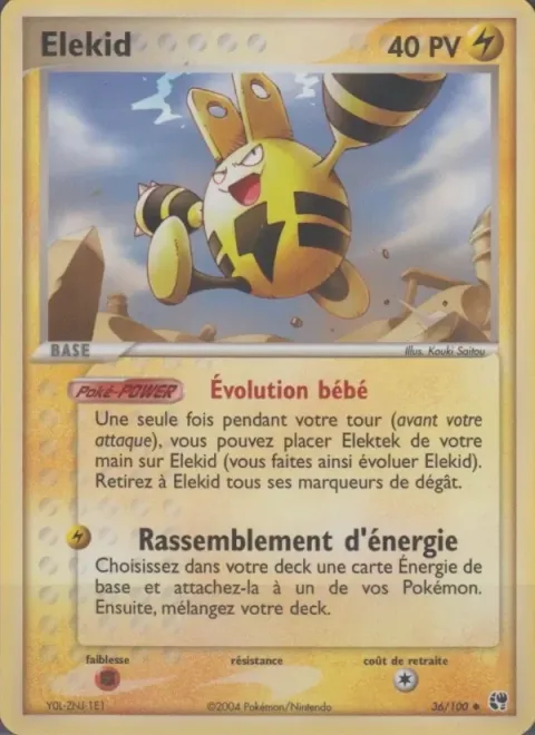 Carte Pokémon Élekid 036/100, extension EX Tempête de sable
