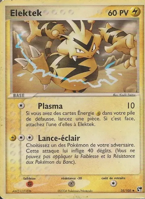 Carte Pokémon Elektek 035/100, extension EX Tempête de sable