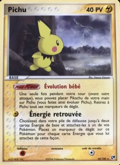 Carte Pokémon Pichu 020/100, extension EX Tempête de sable