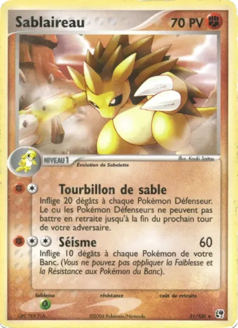 Carte Pokémon Sablaireau 021/100, extension EX Tempête de sable