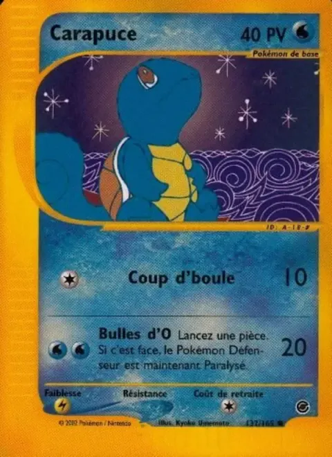 Carte Pokémon Carapuce 132/165, extension Expedition