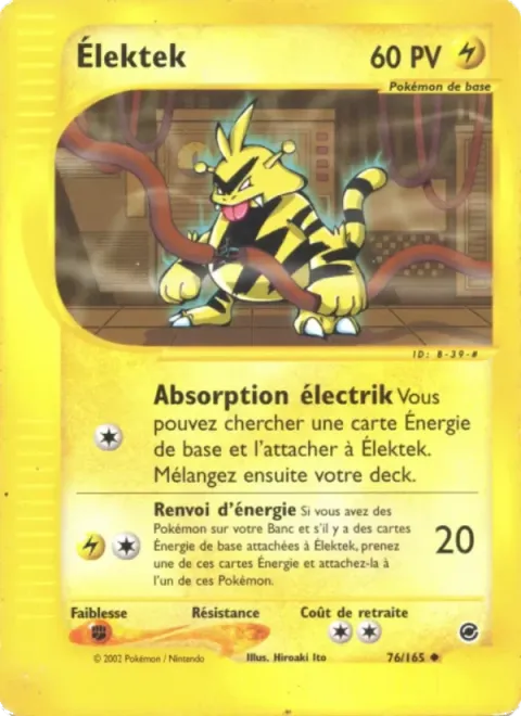 Carte Pokémon Élektek 076/165, extension Expedition