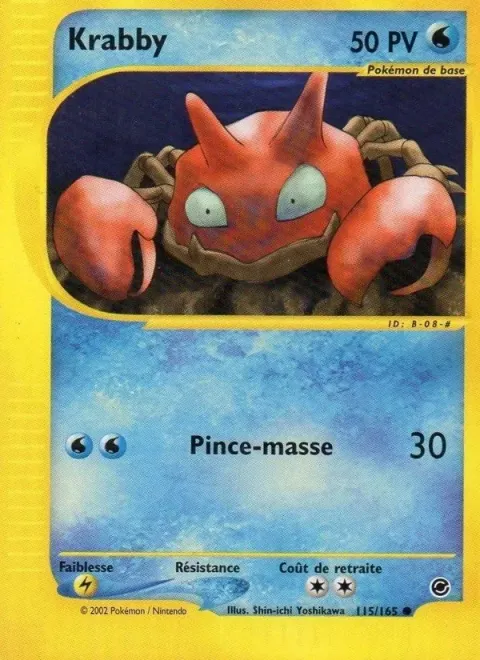 Carte Pokémon Krabby 115/165, extension Expedition