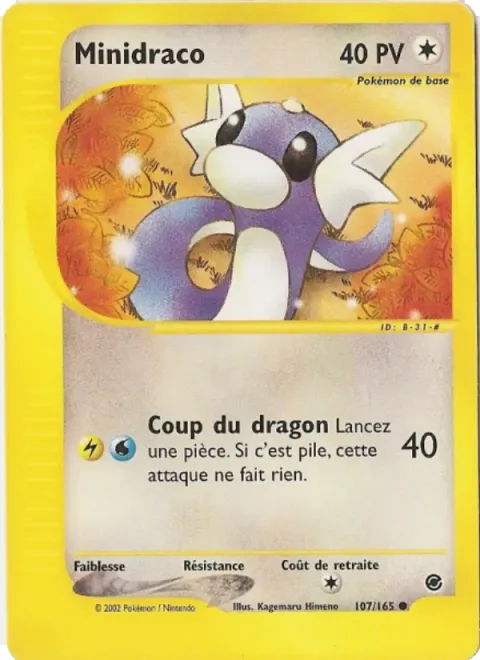 Carte Pokémon Minidraco 107/165, extension Expedition
