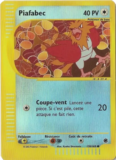 Carte Pokémon Piafabec 130/165, extension Expedition