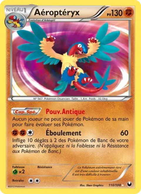 Carte Pokémon Aéroptéryx 110/108, extension Explorateurs Obscurs