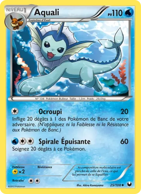 Carte Pokémon Aquali 025/108, extension Explorateurs Obscurs