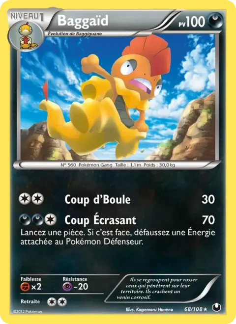 Carte Pokémon Baggaïd 068/108, extension Explorateurs Obscurs