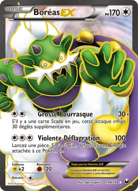Carte Pokémon Boréas-EX 108/108, extension Explorateurs Obscurs